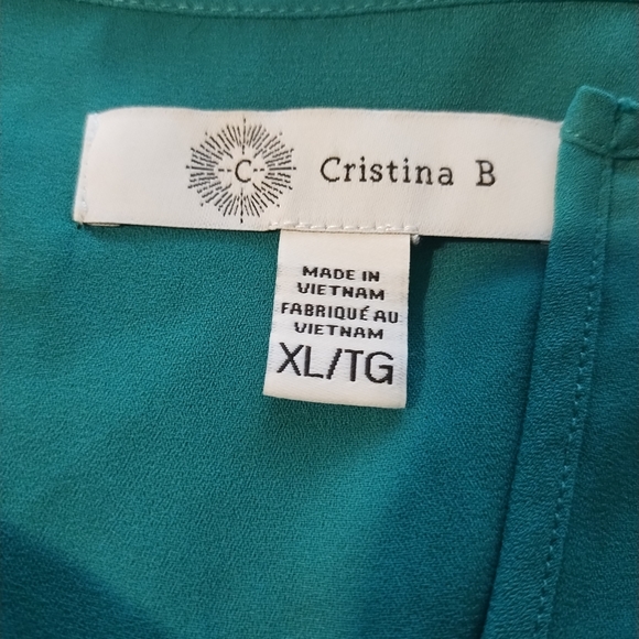 Christina B Turquoise Long Sleeve V-Neck Blouse, Size XL, High-Low Style - Picture 5 of 7